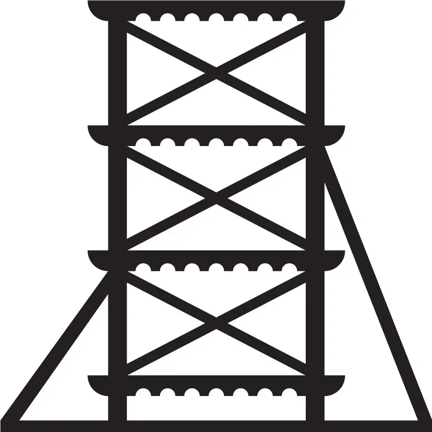 A black and white illustration of a power tower.