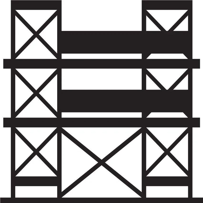 A black and white icon of a construction site.