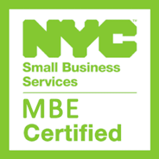 Logo of nyc small business services with "mbe certified" text, set against a green and white background.